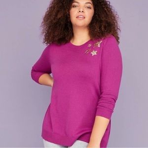 LANE BRYANT | Purple Sequin Star Sweater | Size 26/28